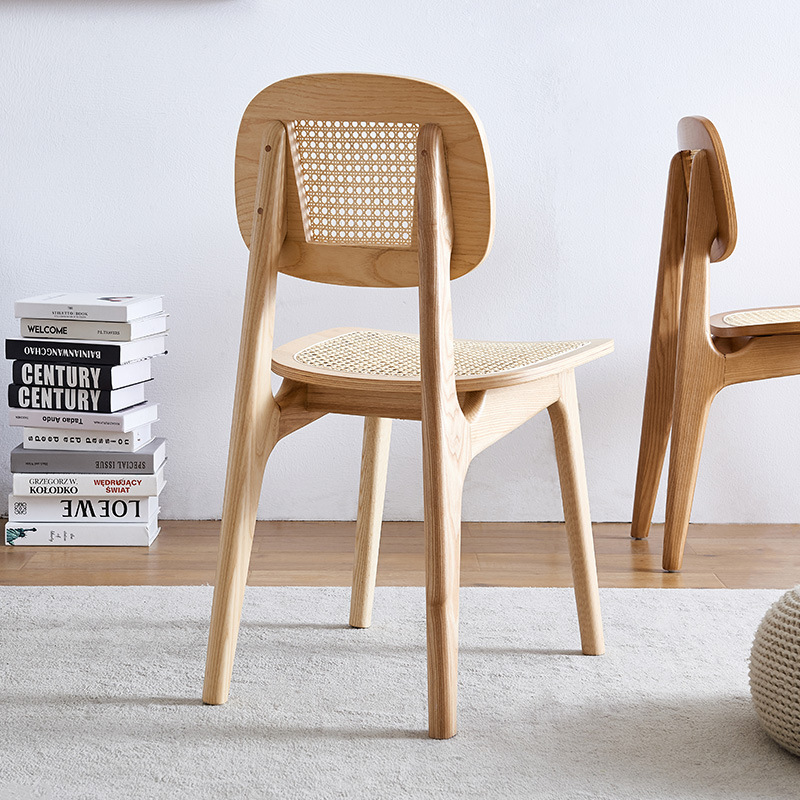Nordic rattan Japanese style solid wood dining coffee restaurant home leisure rattan backrest dining chairs